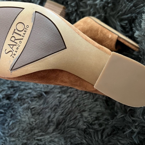 Franco Sarto A Ellison Brown Leather Bootie Block Heel Sandal - Picture 4 of 6